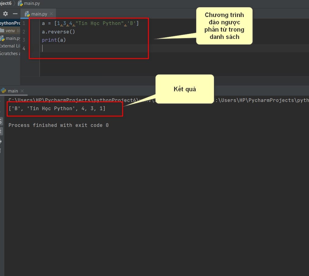 chương trình đảo ngược phần tử