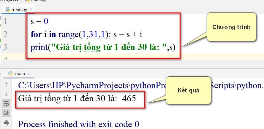 chương trình tính tổng từ 1 đến 30