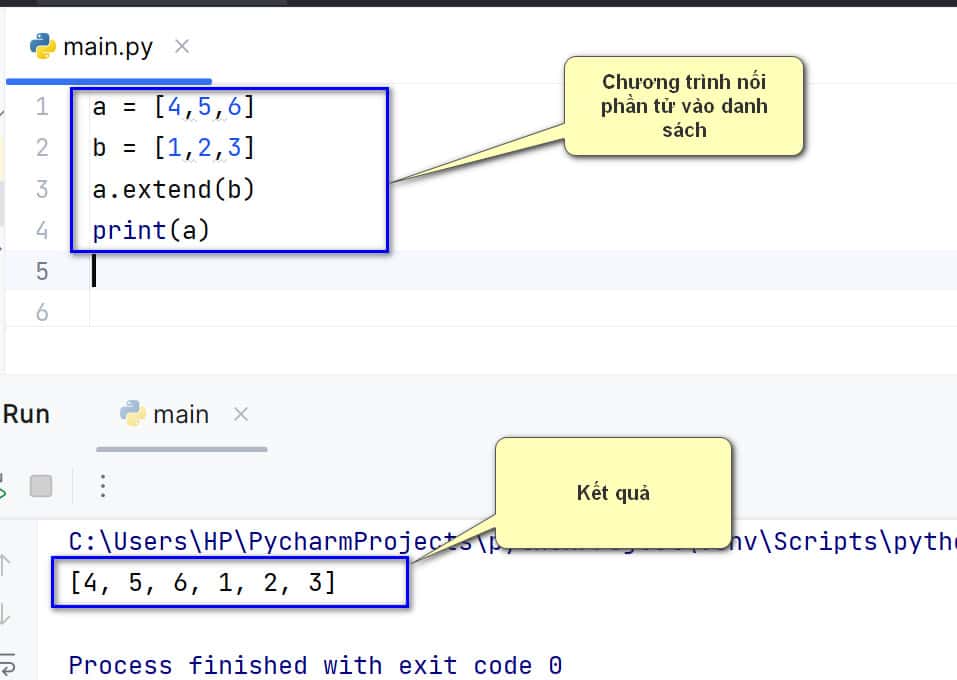 Chương trình nối phần tử vào danh sách