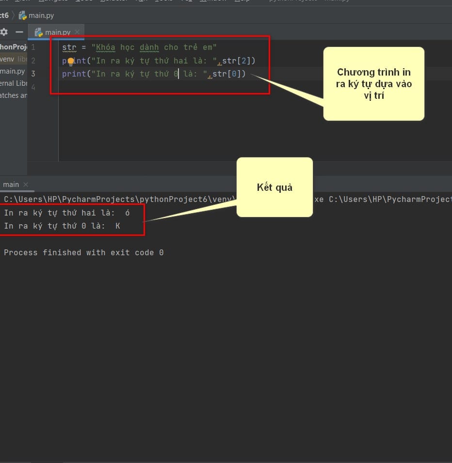 chương trình in ra ký tự vị trí