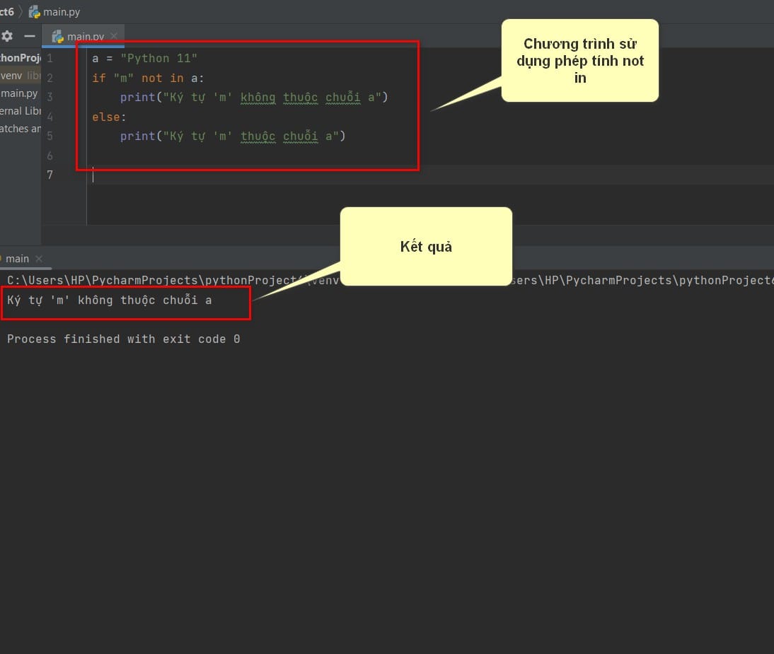 hình ảnh sử dụng not in chuỗi