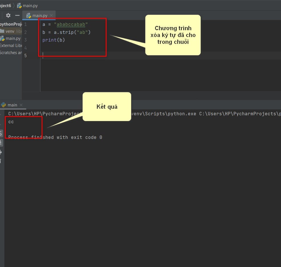 chương trình xóa ký tự đã cho trong chuỗi