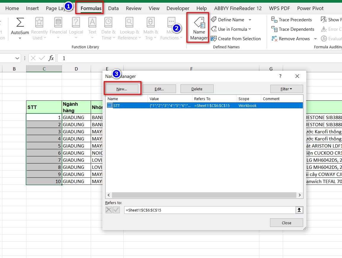 hình thiết lập mục name manage