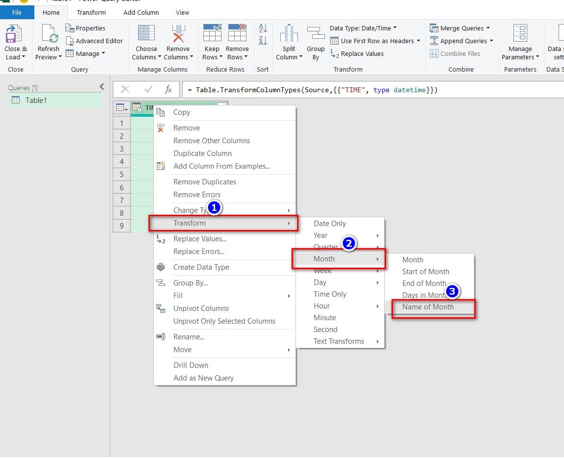 hình ảnh các bước đổi tên qua power query