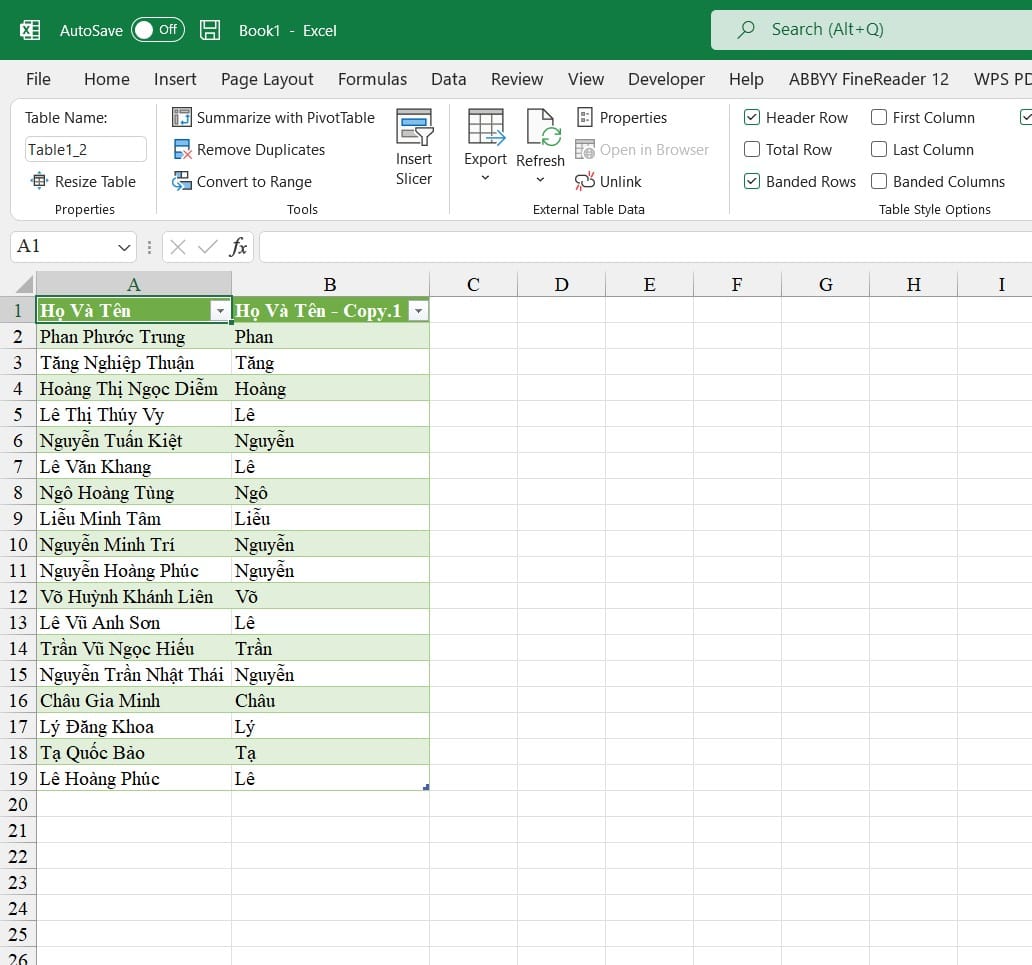 dữ liệu sau khi xuất ra