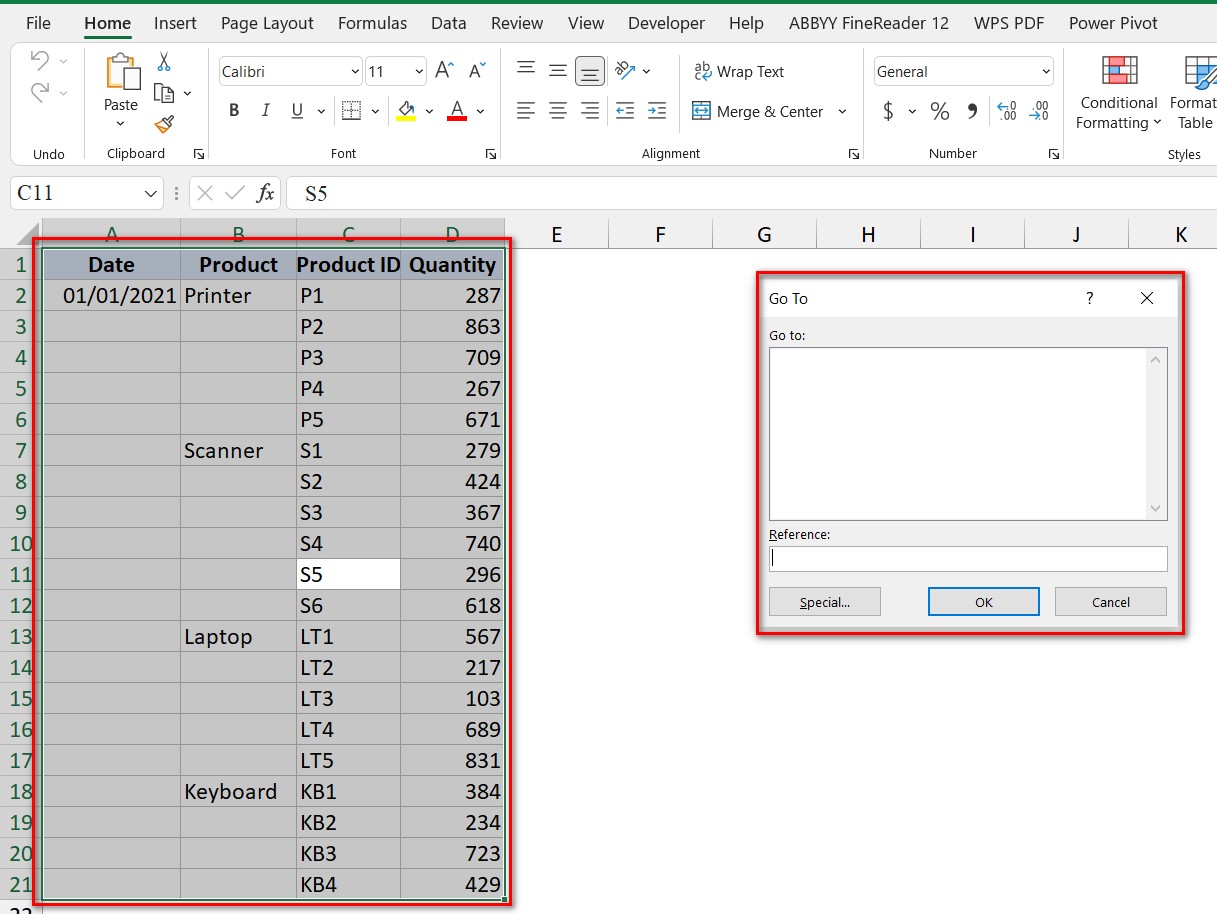 hình ảnh hiển thị hộp thoại go to