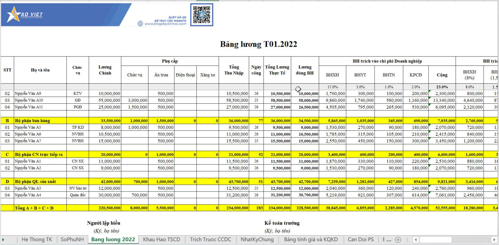 Bài tập thực hành kế toán với Excel