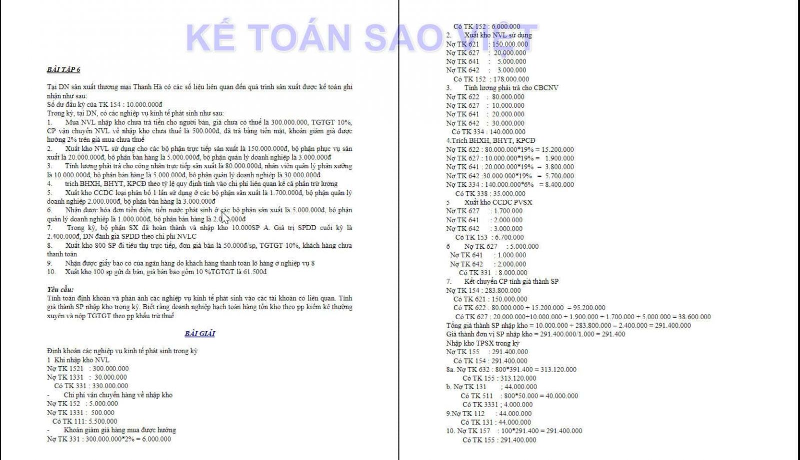 Bài tập thực hành kế toán