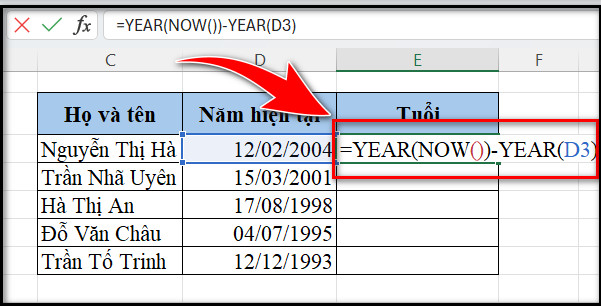 Cách 2: Nhập công thức vào ô cần tính