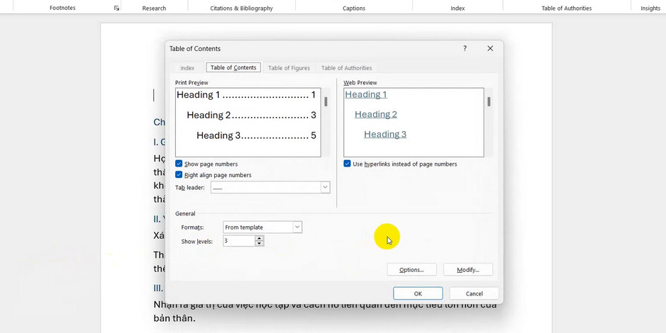 Tùy chỉnh mục lục