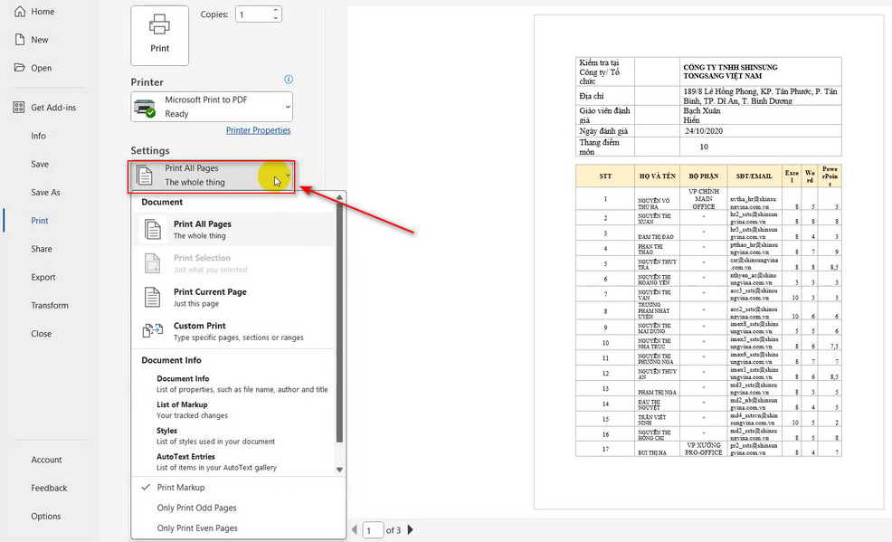 Bước 3 chọn vào printf all pages