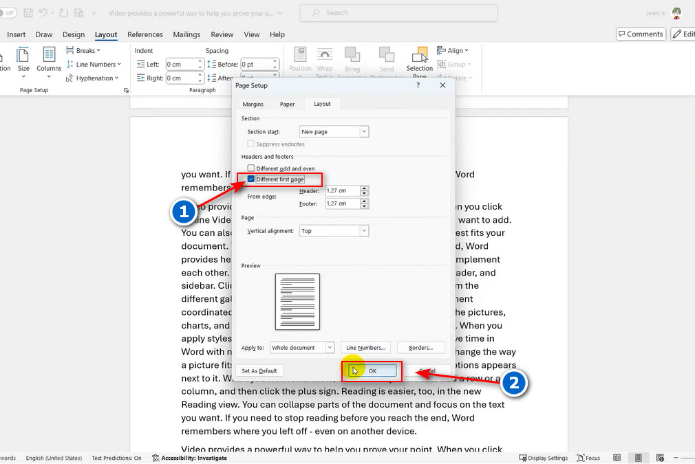 bước 3 tích different first page