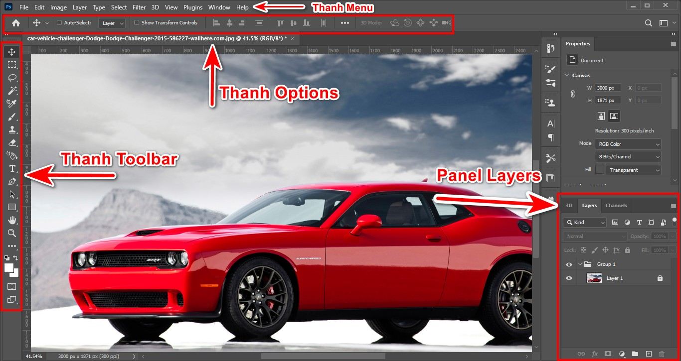 Các thanh điều chỉnh trong photoshop