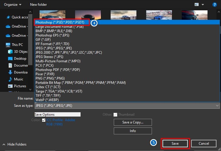 bước 4 và 5 lưu hình trong photoshop