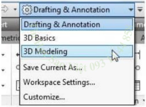 Cách 1 khởi động 3D modeling trong AutoCAD