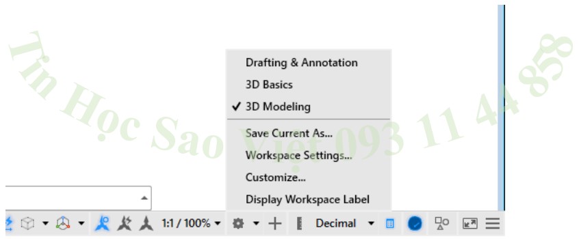 Cách 2  khởi động 3D modeling trong AutoCAD