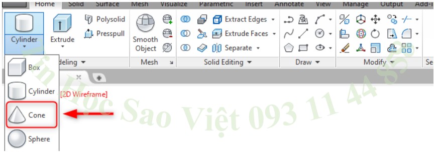 Lệnh tạo khối nón trong AutoCAD 