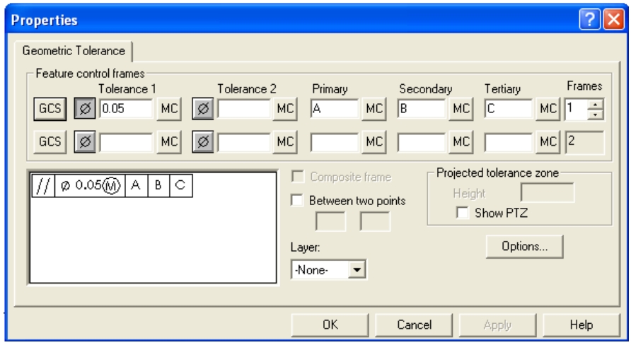 hộp thoại geometry Tolerance
