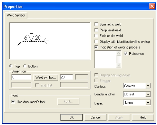 hộp thoại Weld Symbol