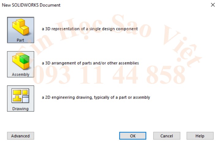  tạo mới file làm việc trong Solidworks