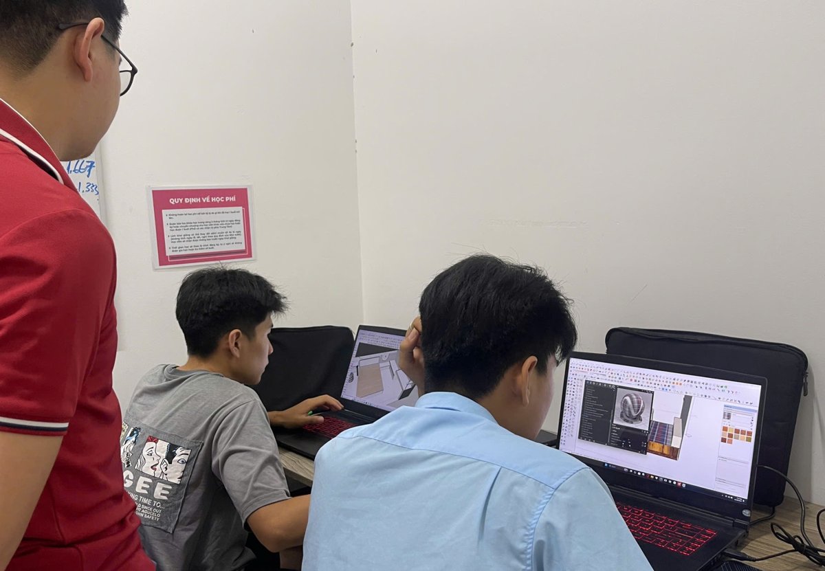 học viên thực hành thiết kế nội thất tại Tin Học Sao Việt Bình Tân