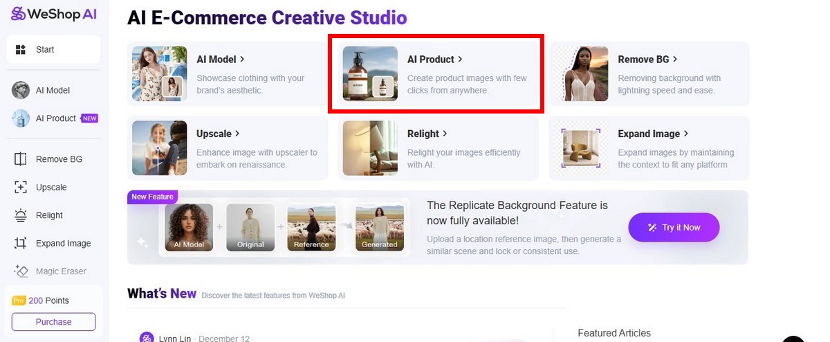 bước 3 chọn AI Product để thay đổi background sản phẩm