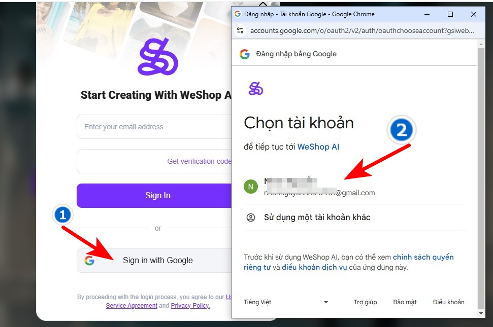 đăng nhập với tài khoản google