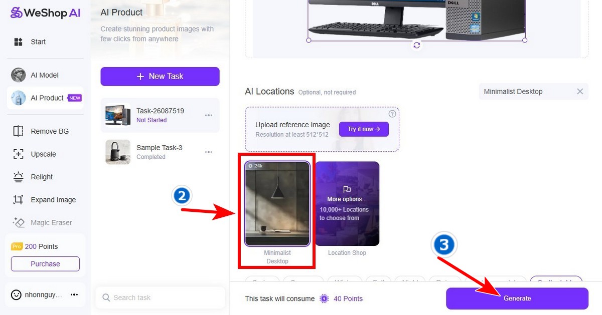 lựa chọn background và chọn generate để tạo hình