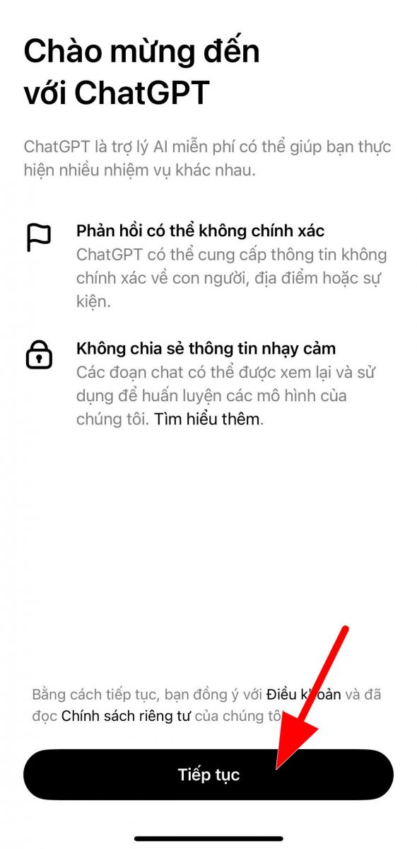 nhấn tiếp tục để hoàn tất