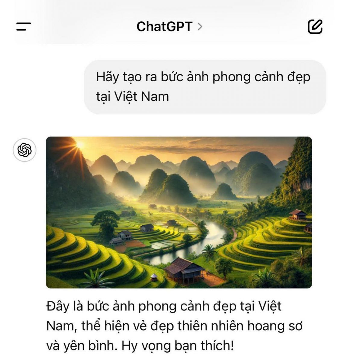ví dụ 2 về sử dụng chatgpt trên điện thoại