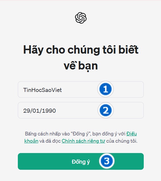 Bước 4:  Nhập Tên Và Ngày Tháng Năm Sinh