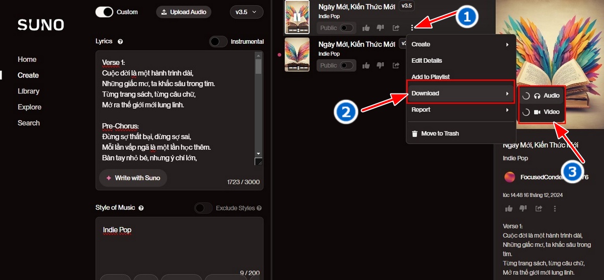 hoàn thành và tải xuống bài hát