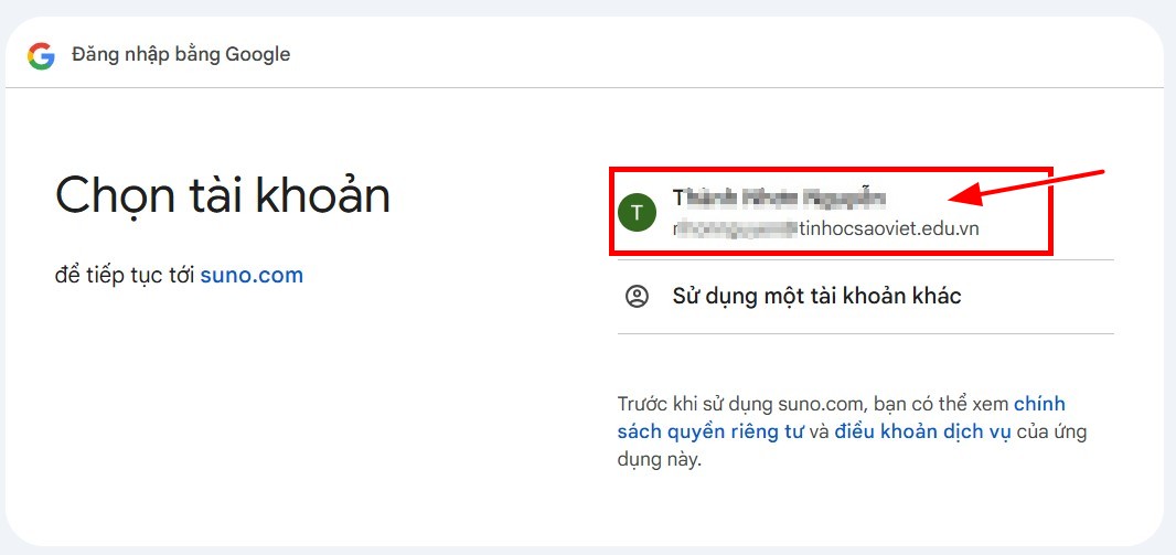 chọn tài khoản google có sẵn trên máy của bạn