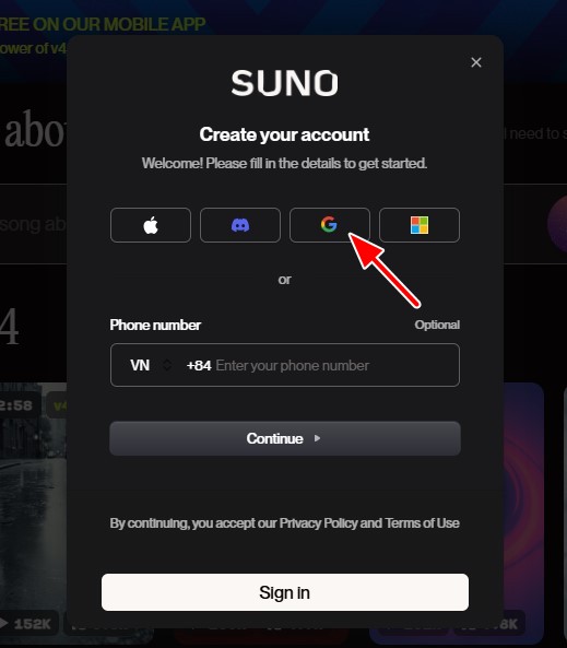 chọn đăng nhập với tài khoản google