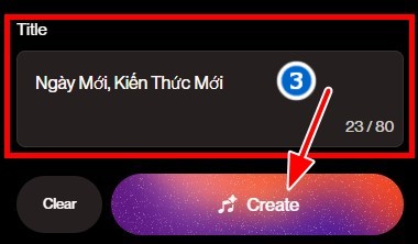 điền tên bài hát và nhấn create