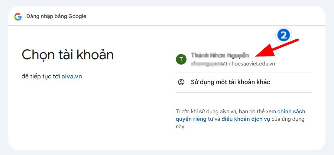 chọn tài khoản google có trên máy
