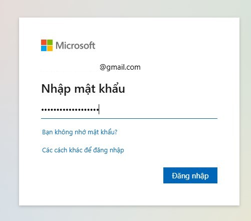 Tiến hành đăng nhập bằng tài khoản Microsoft