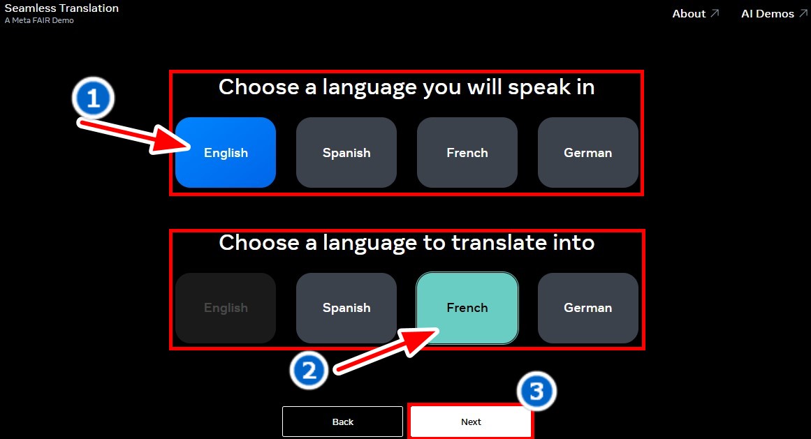 Bước 1: Chọn ngôn ngữ bạn đang sử dụng và ngôn ngữ muốn chuyển đổi