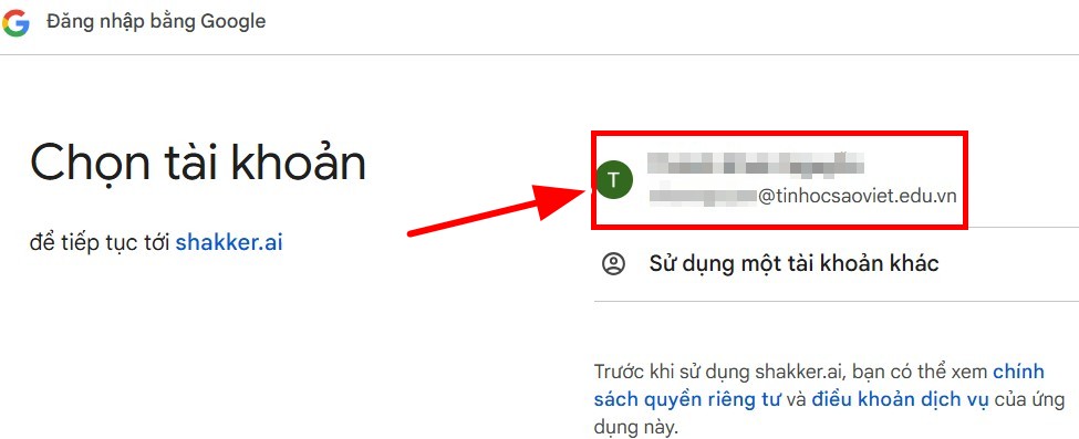 chọn tài khoản để đăng nhập