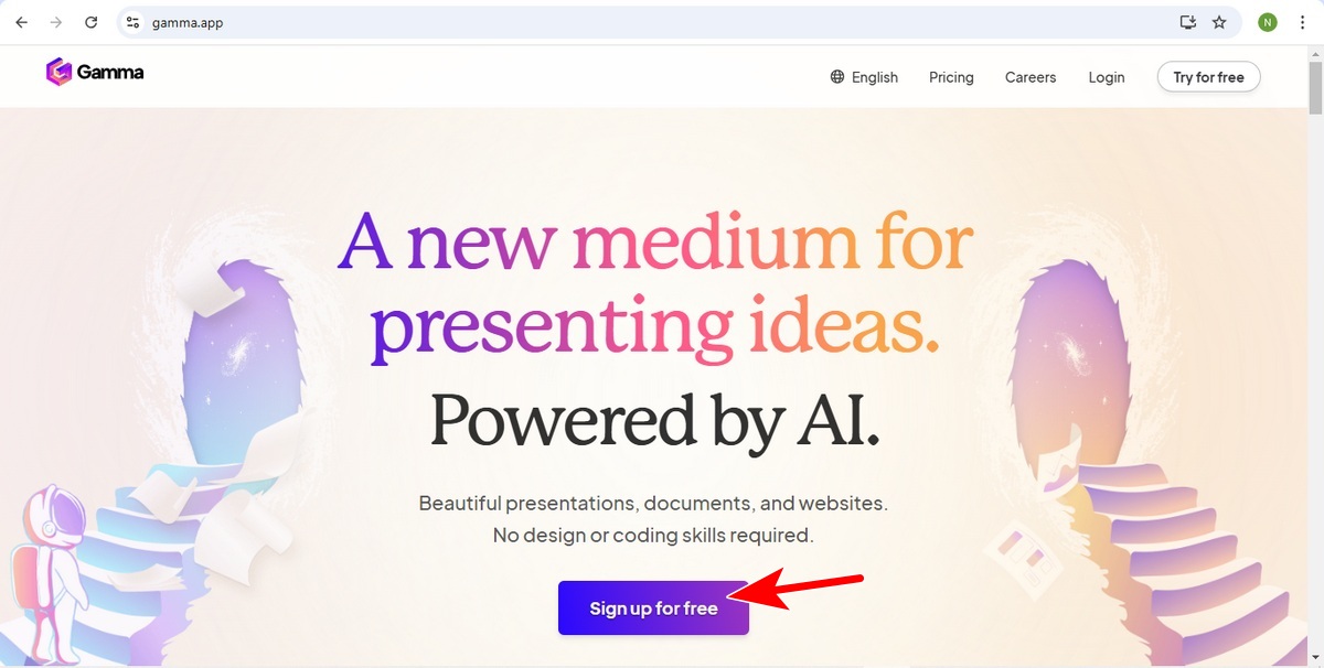 Bước 2 nhấn đăng ký tài khoản Gamma