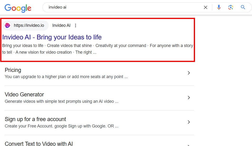 Bước 1 truy cập trang web Invideo AI