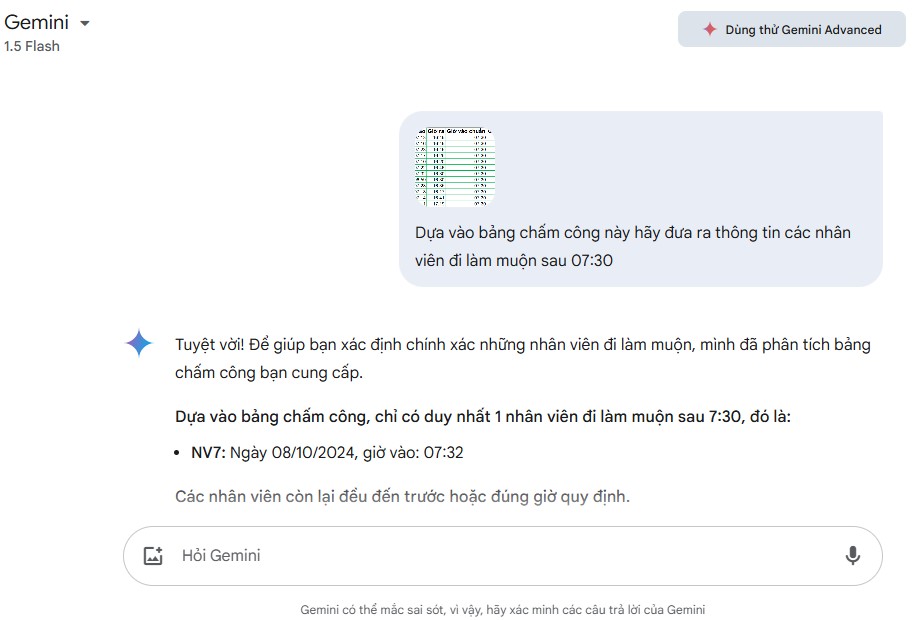 Bước 3 Nhập nội dung công việc muốn Chat Gemini xử lí