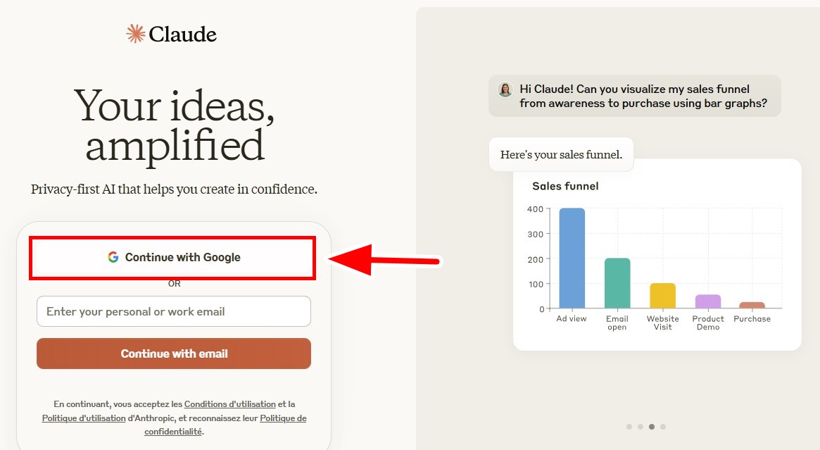 Bước 2: Đăng nhập Claude AI với tài khoản Google