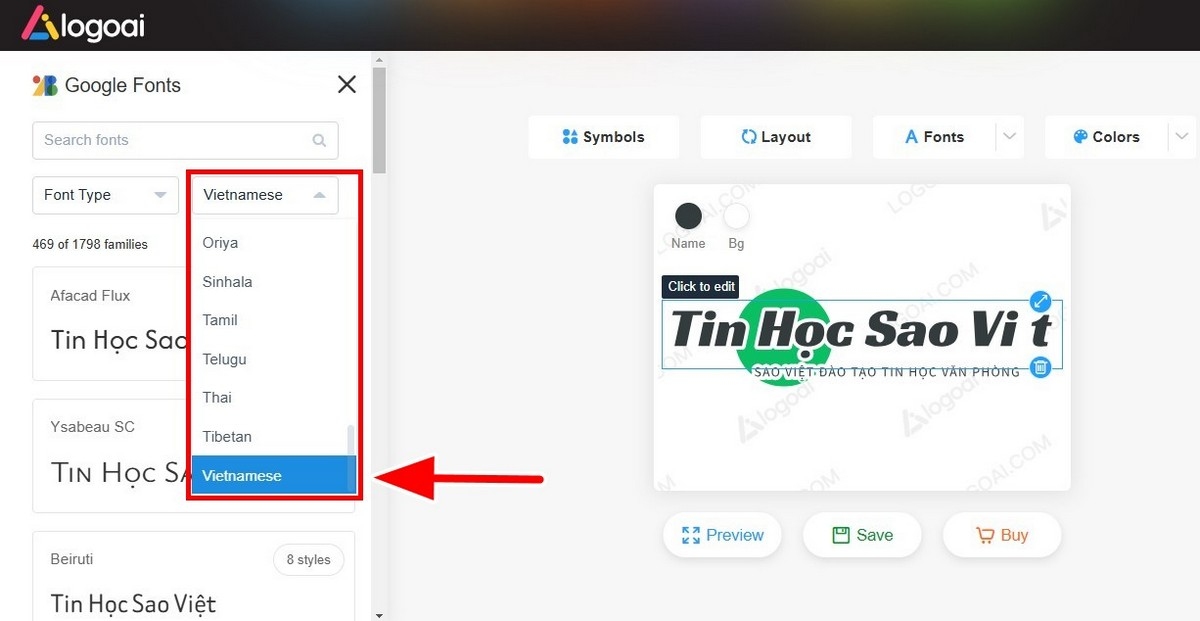 Chọn font chữ Tiếng Việt