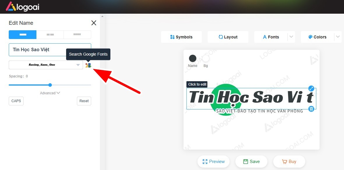 bước 5 chọn edit font chữ bằng thư viện Google