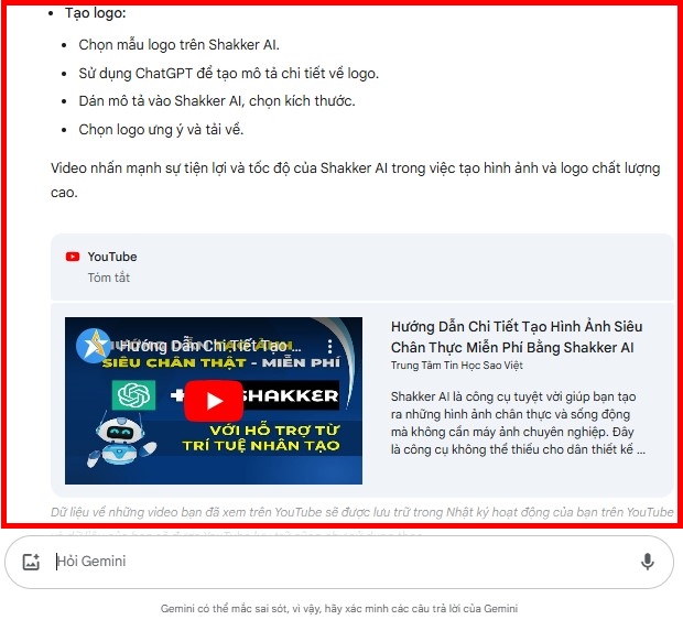 Xem lại nội dung Video được Gemini tóm tắt