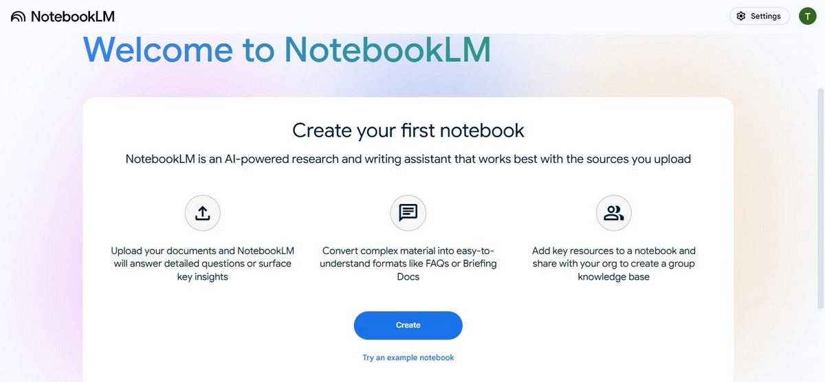 Giao diện NotebookLM