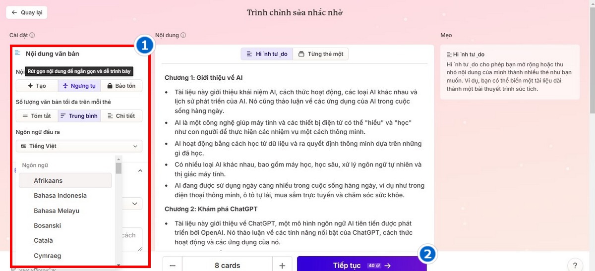 Bước 6 Tùy chỉnh thuộc tính cho nội dung Slides