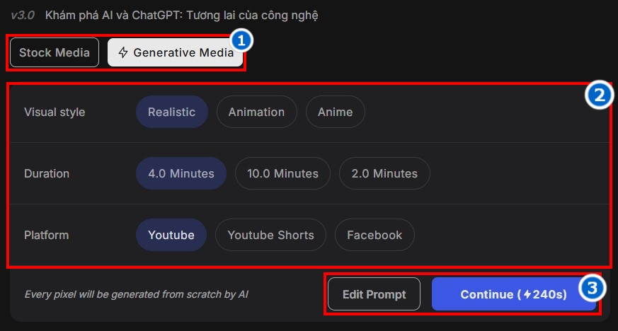 Bước 4: Lựa chọn thuộc tính cho Video