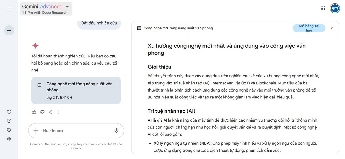 Bước 5: Xem lại nội dung được AI Deep Research nghiên cứu
